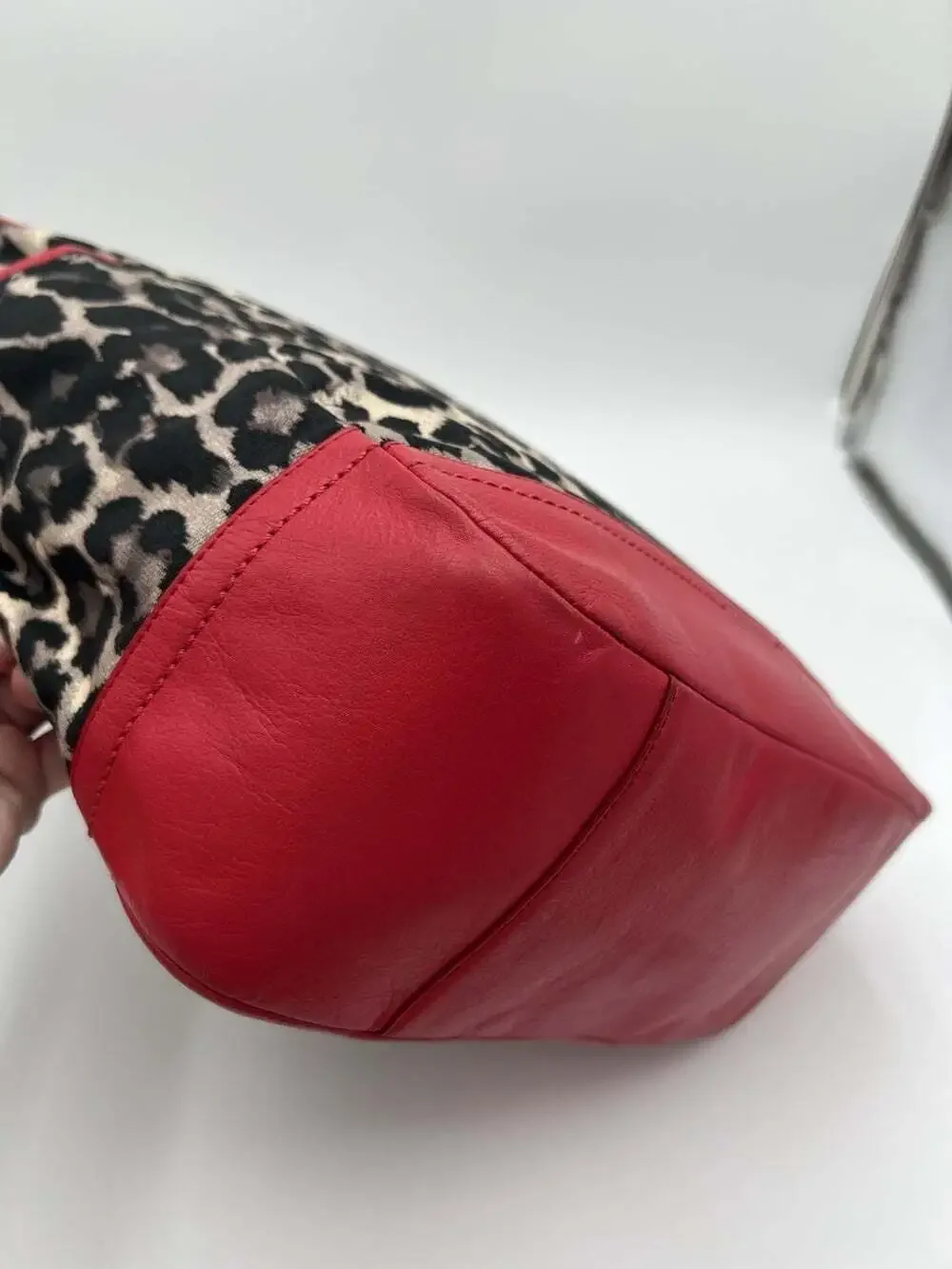 Coach Park Ocelot Print Carrie Tote F25178 Red Leather Trim Leopard Shoulder Bag
